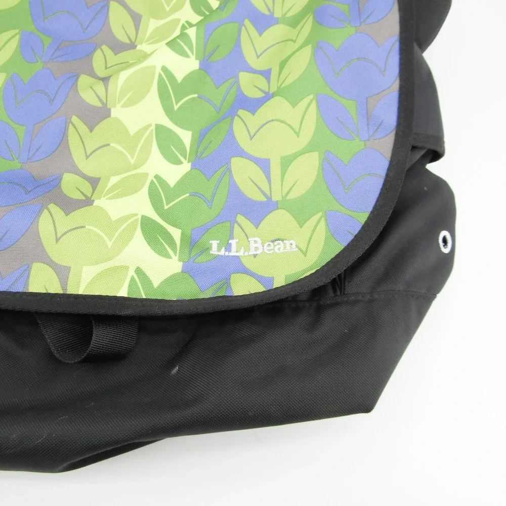L.L.Bean Messenger Bag Floral Tulip Print Black Adjustable Strap Shoulder Bag